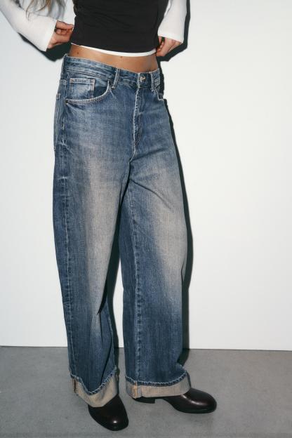 Folded Hem Baggy Fit Jeans