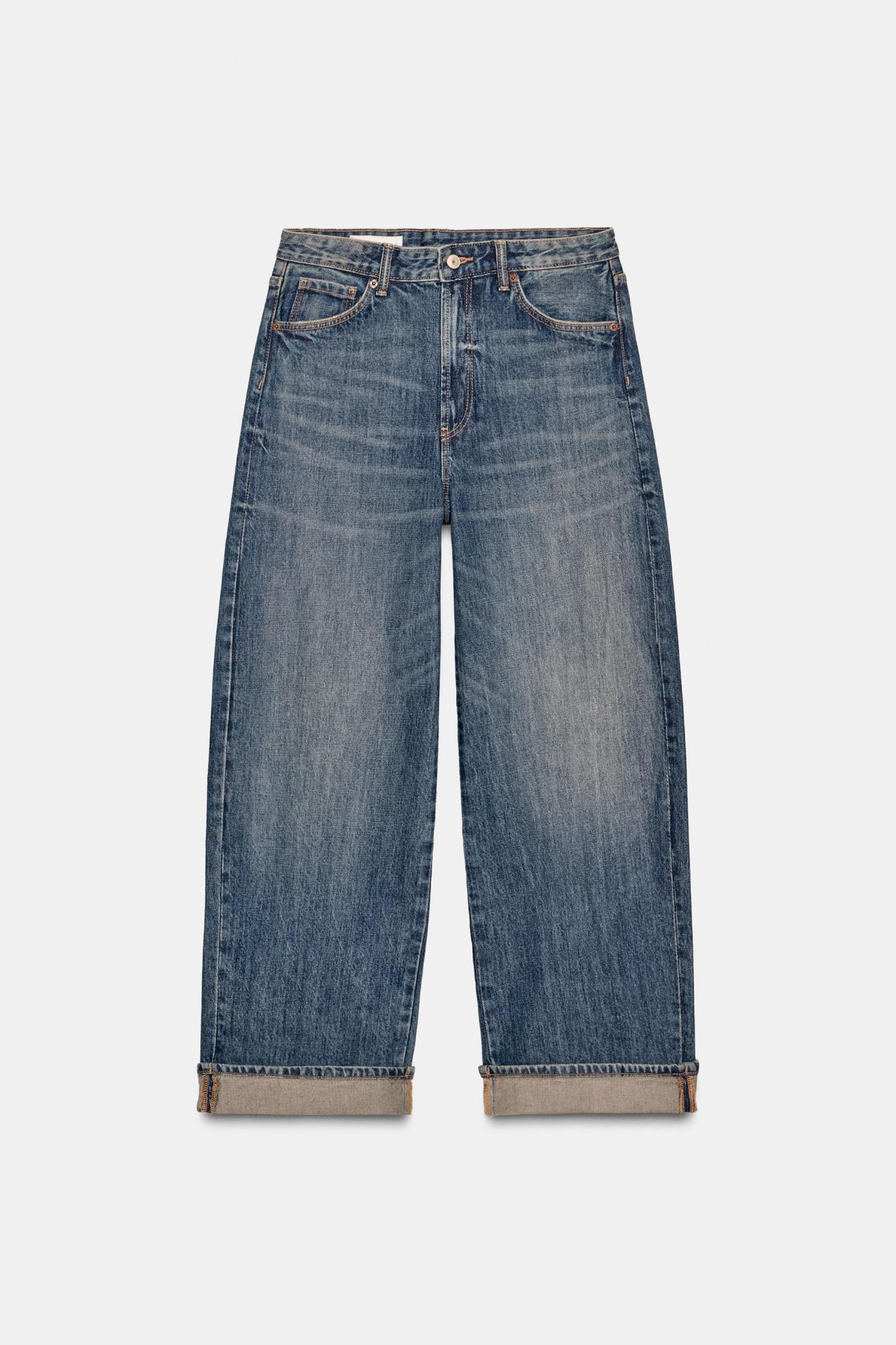 Folded Hem Baggy Fit Jeans