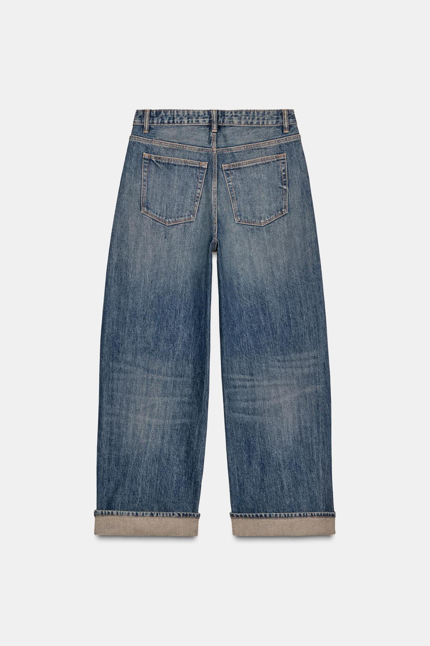 Folded Hem Baggy Fit Jeans