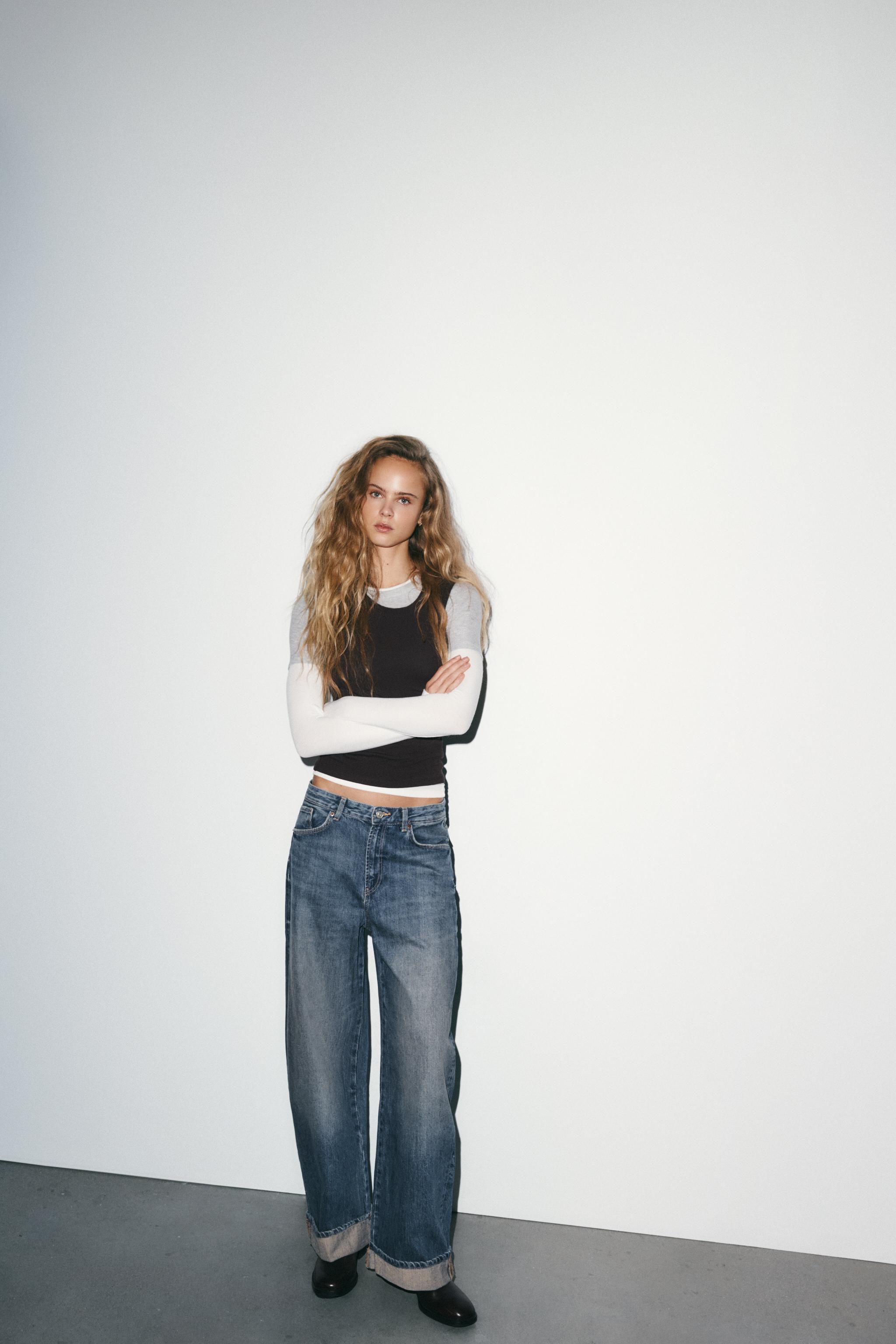 Folded Hem Baggy Fit Jeans