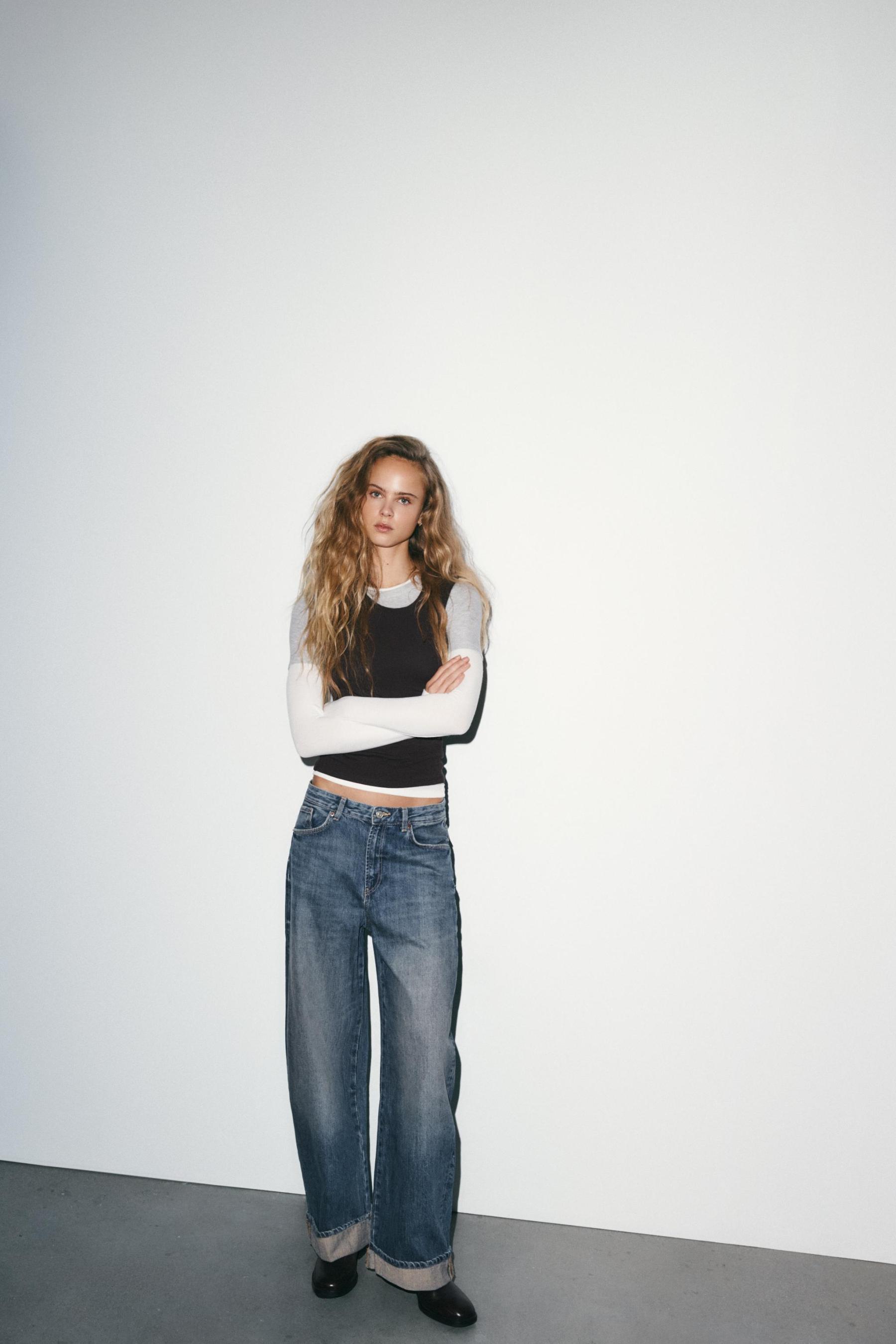 Folded Hem Baggy Fit Jeans