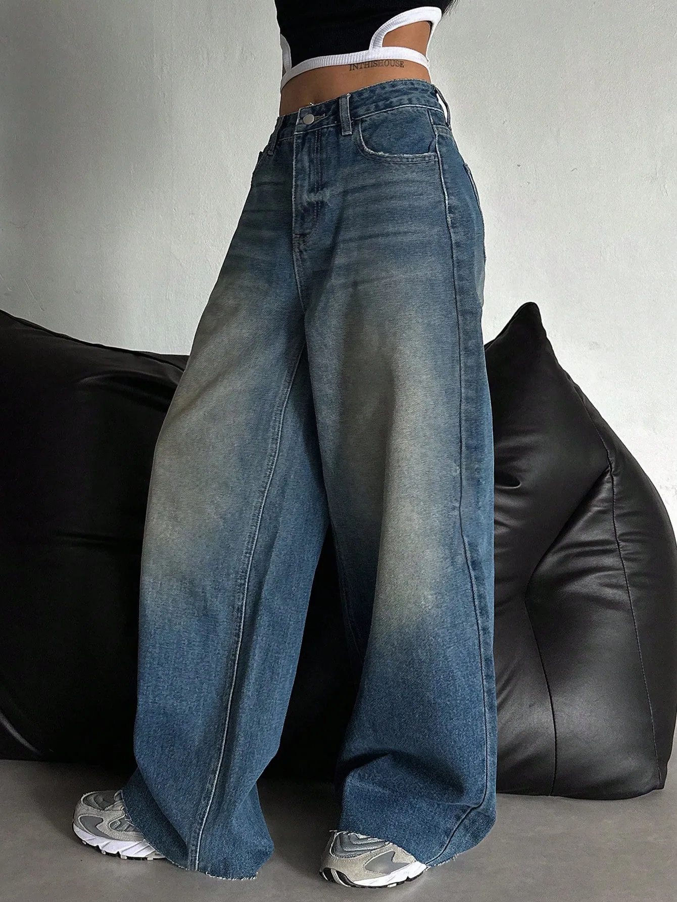 Vintage Blue Baggy Wide Leg Jeans