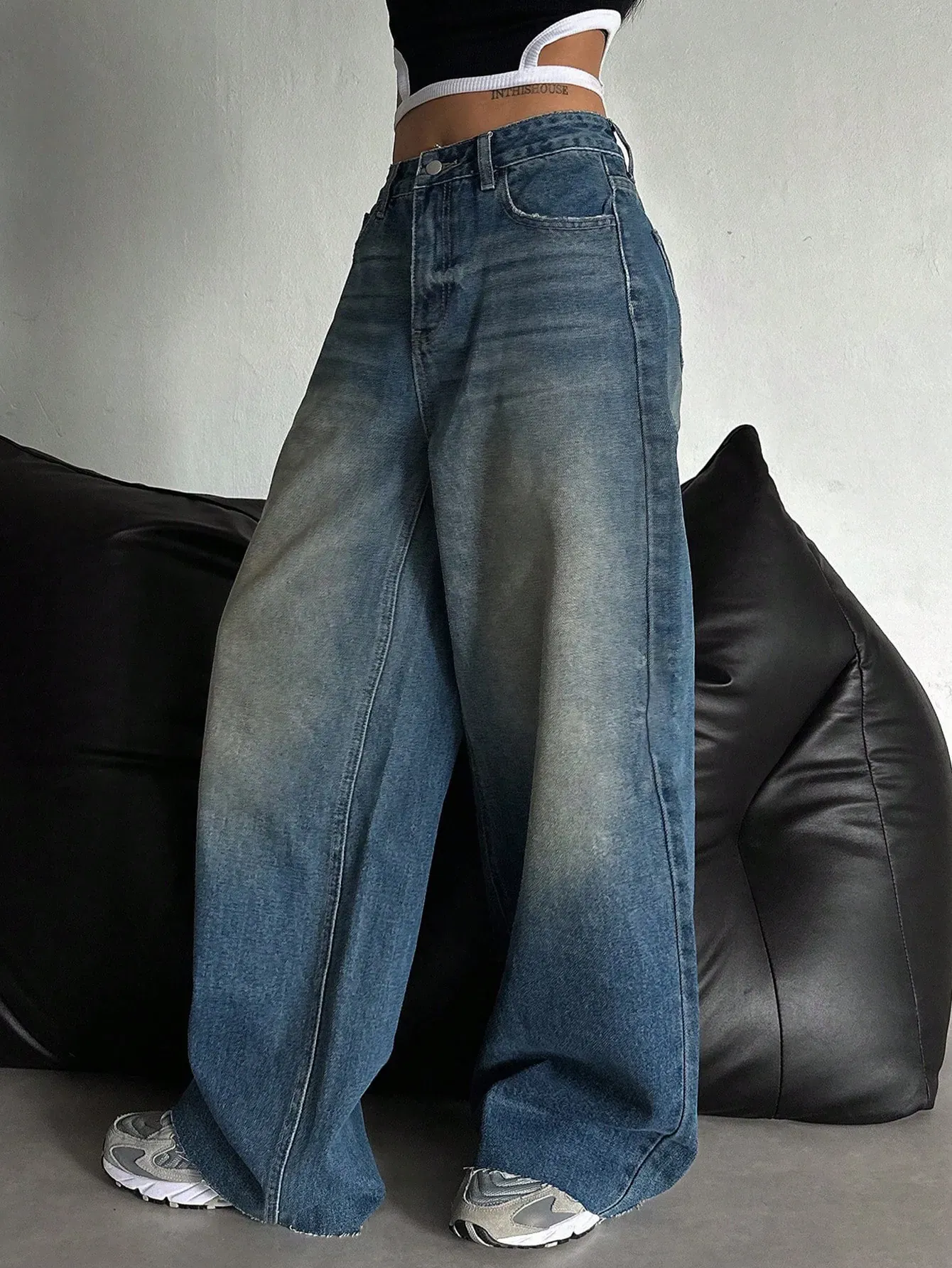 Vintage Blue Baggy Wide Leg Jeans