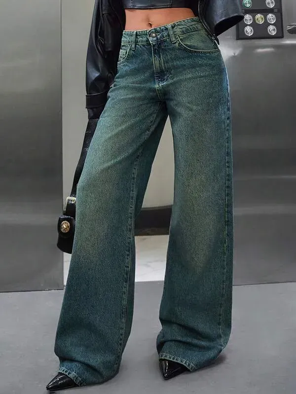 Smoky Wash Wide Leg Jeans