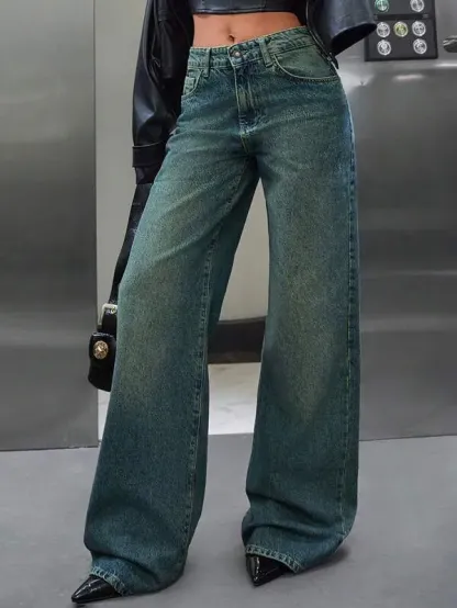 Smoky Wash Wide Leg Jeans