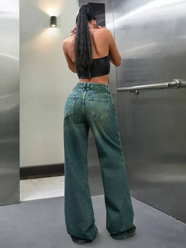 Smoky Wash Wide Leg Jeans