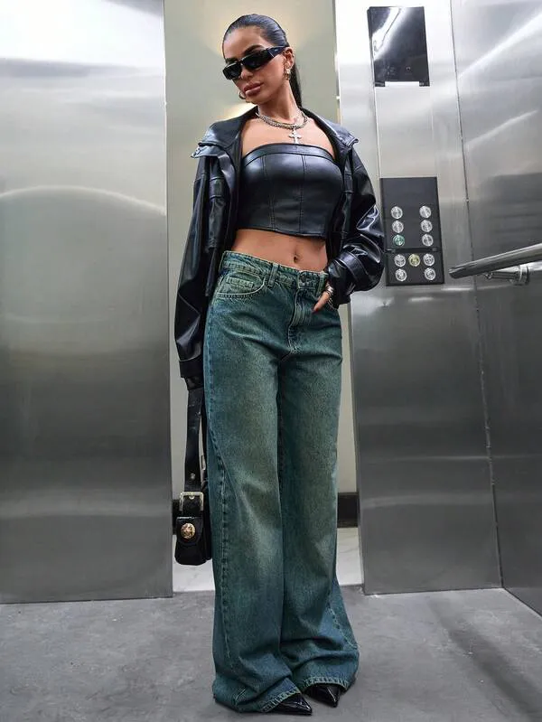 Smoky Wash Wide Leg Jeans