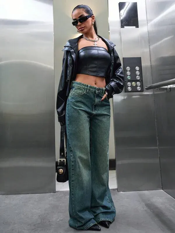 Smoky Wash Wide Leg Jeans