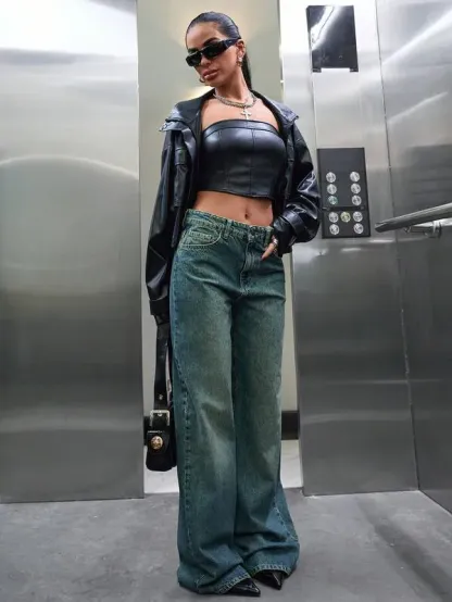 Smoky Wash Wide Leg Jeans