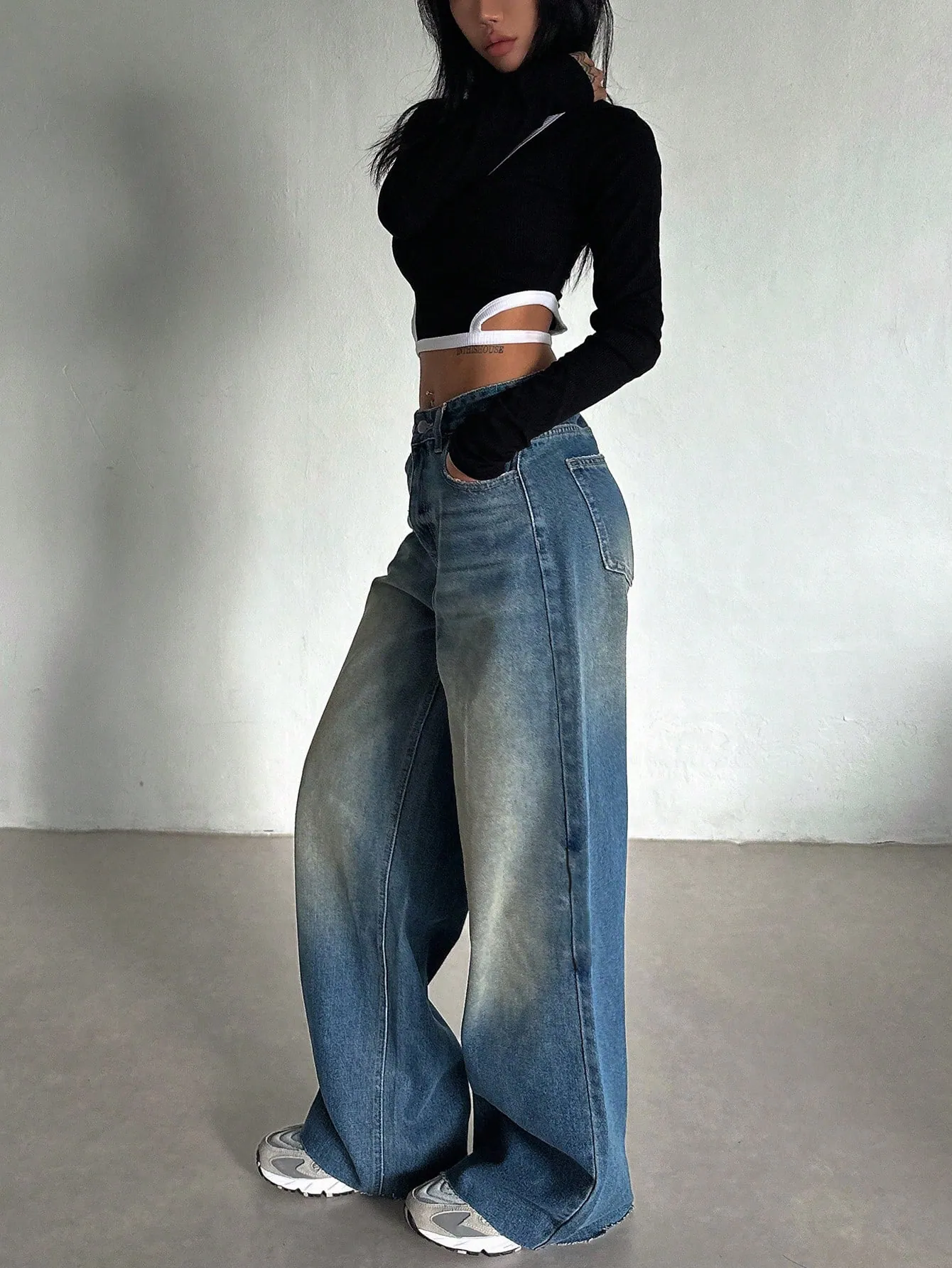 Vintage Blue Baggy Wide Leg Jeans