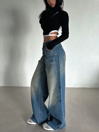 Vintage Blue Baggy Wide Leg Jeans