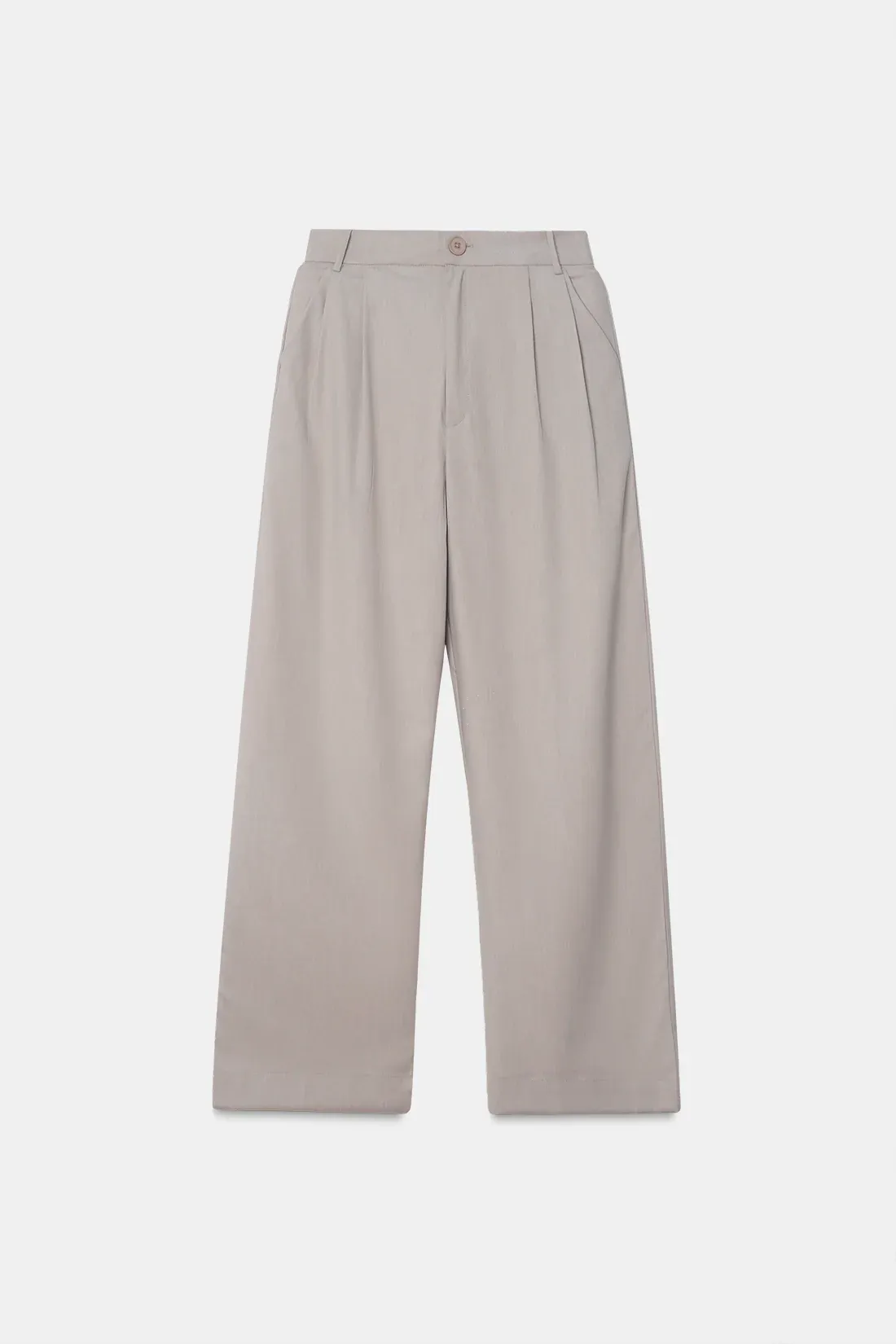 Relaxed Fit Beige Pleated Trousers