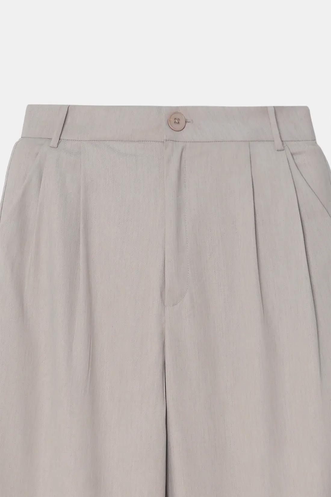 Relaxed Fit Beige Pleated Trousers