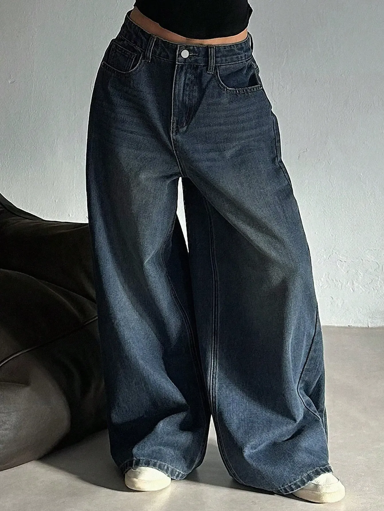 Dark Blue Oversized Baggy Wide-Leg Jeans