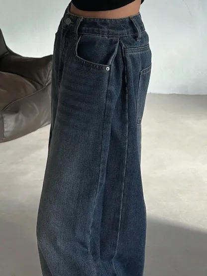 Dark Blue Oversized Baggy Wide-Leg Jeans