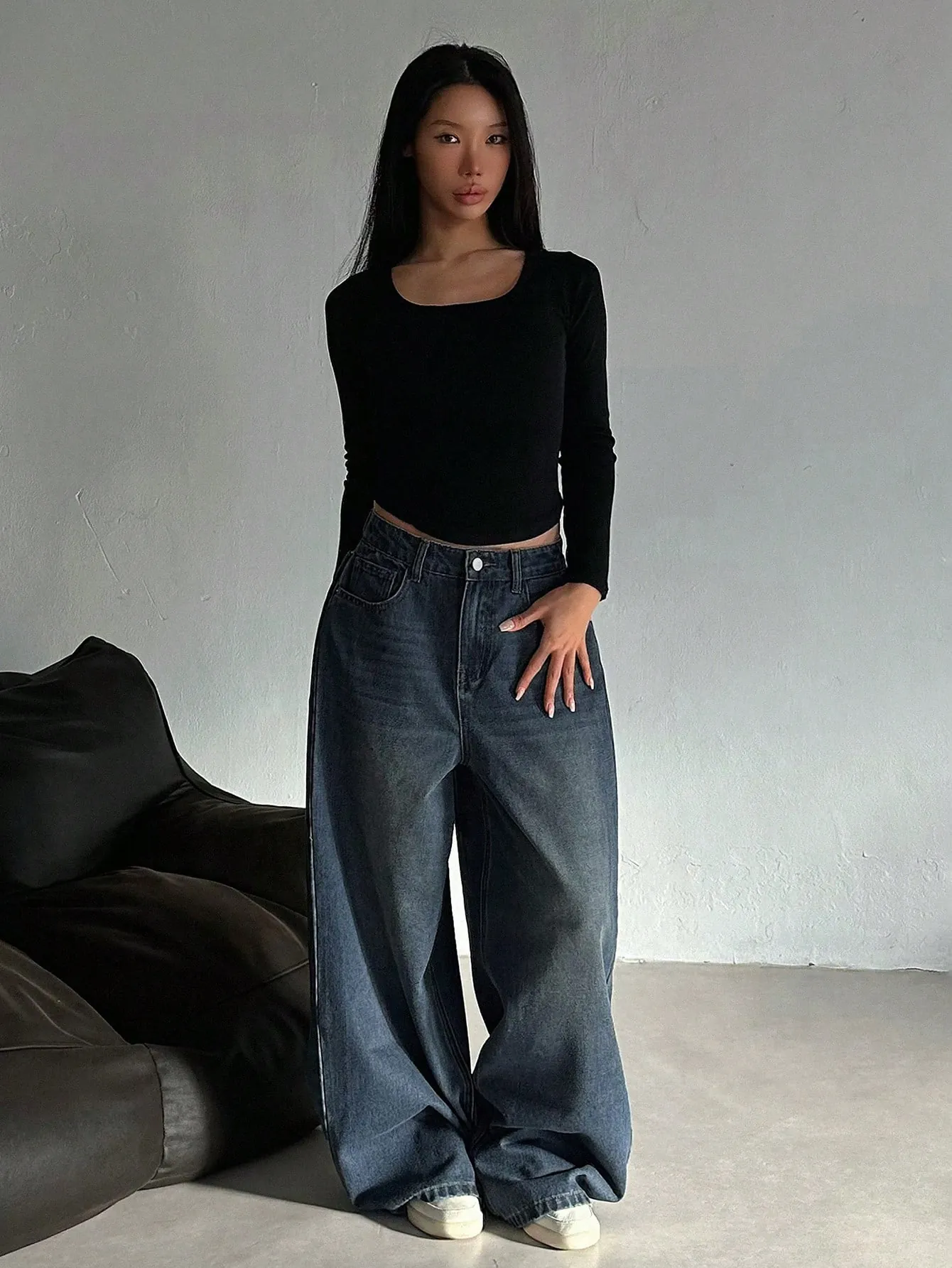 Dark Blue Oversized Baggy Wide-Leg Jeans