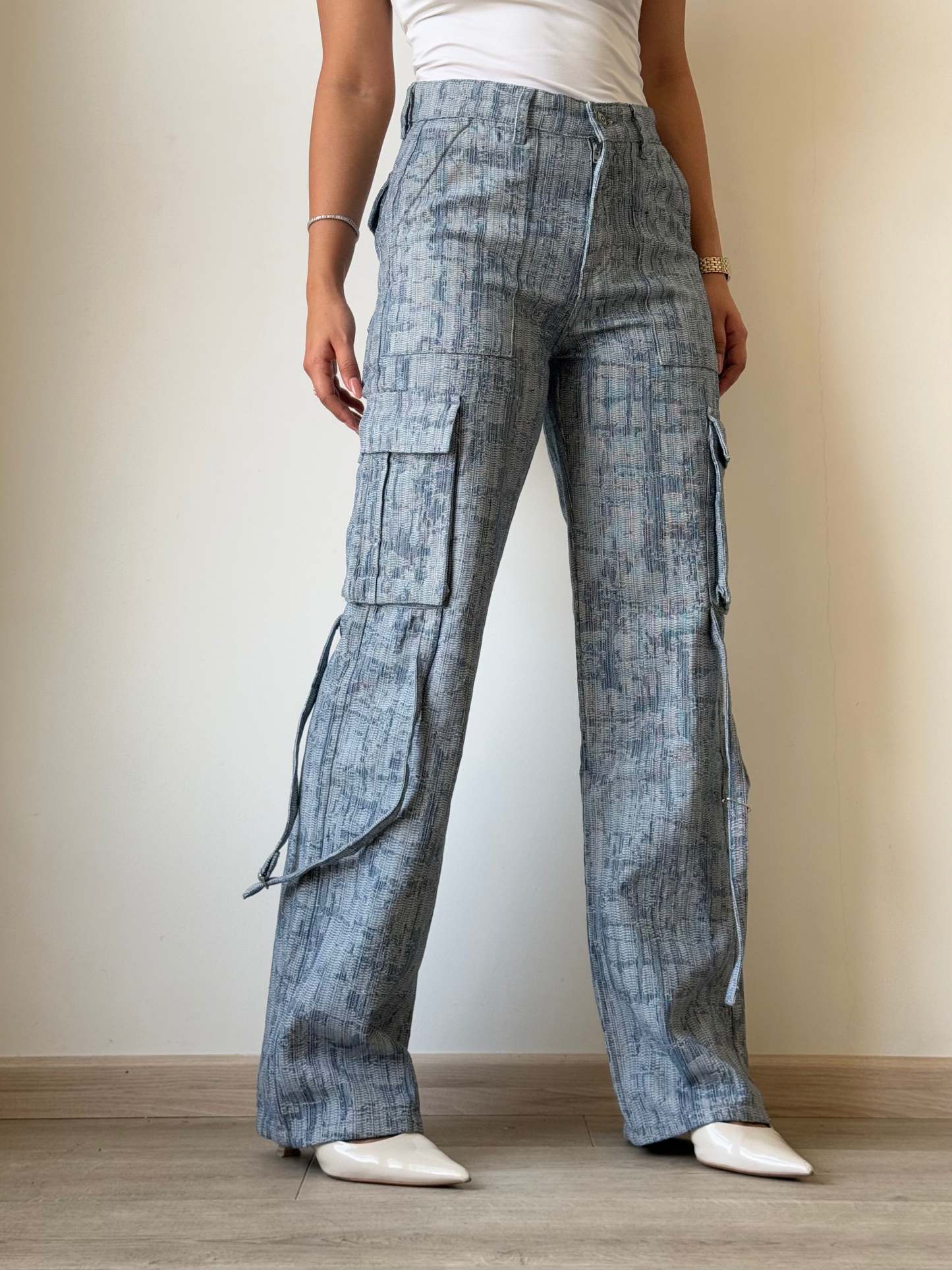 High-End Bamboo Texture Jacquard Cargo Pants