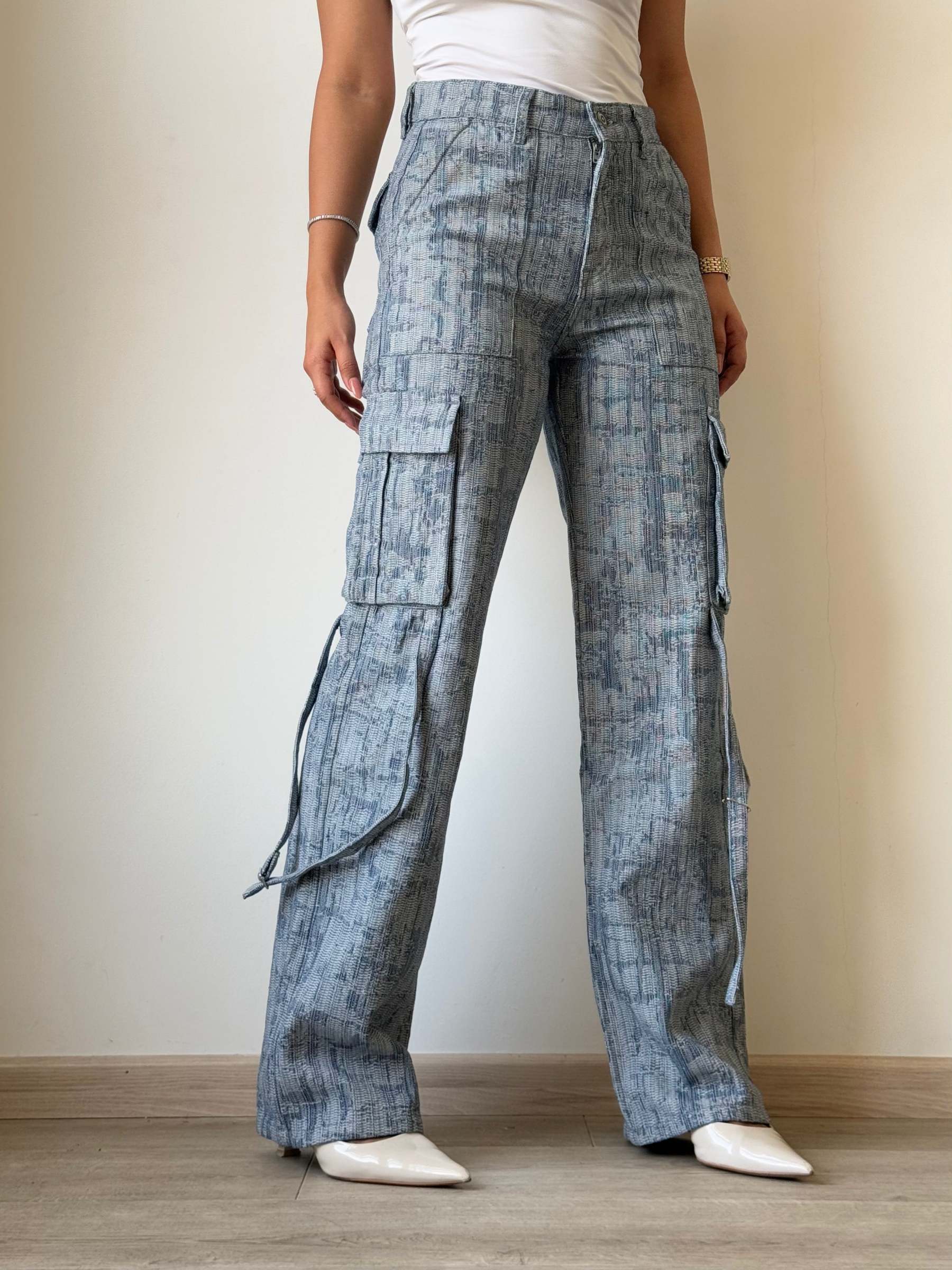 High-End Bamboo Texture Jacquard Cargo Pants
