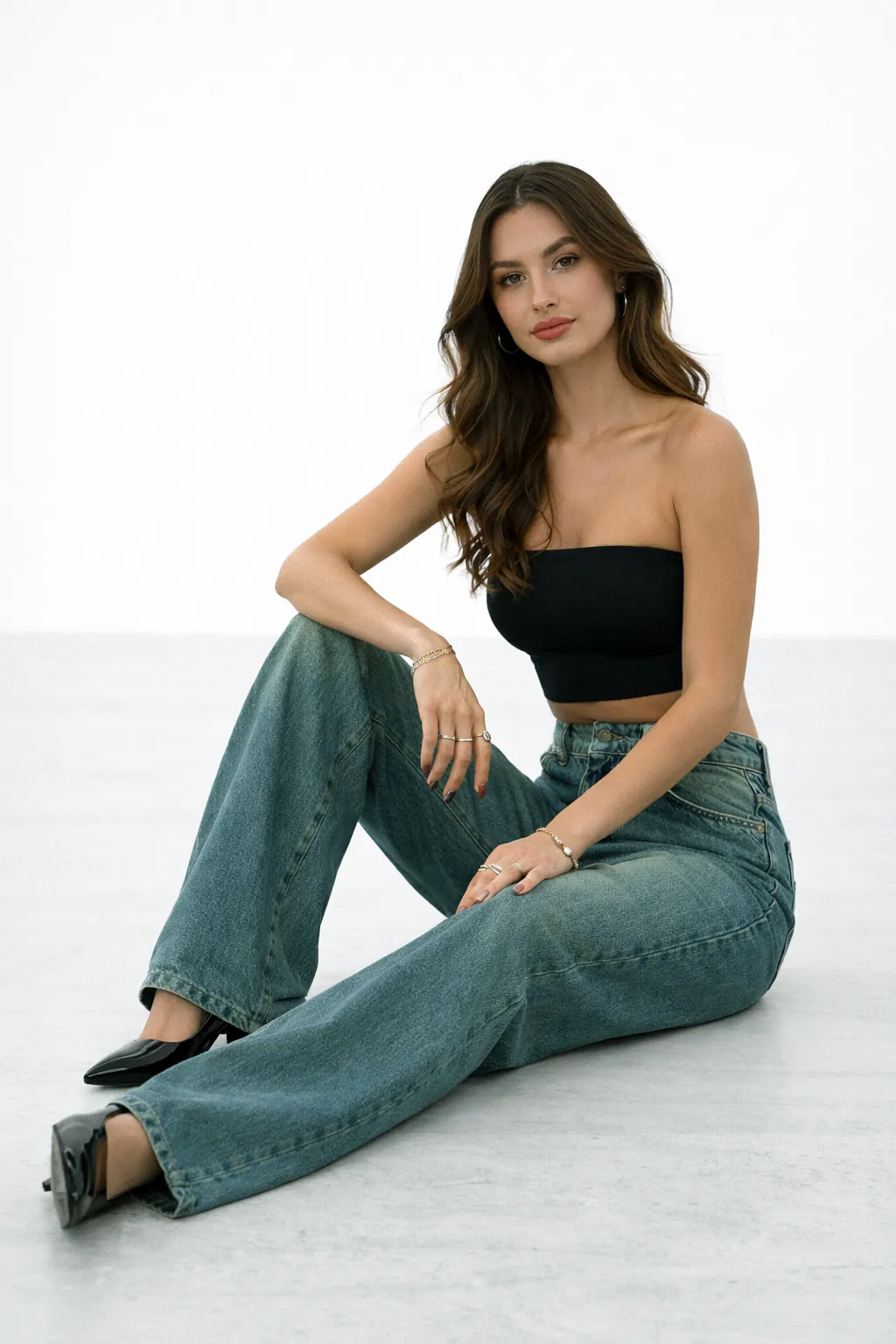 Smoky Wash Wide Leg Jeans