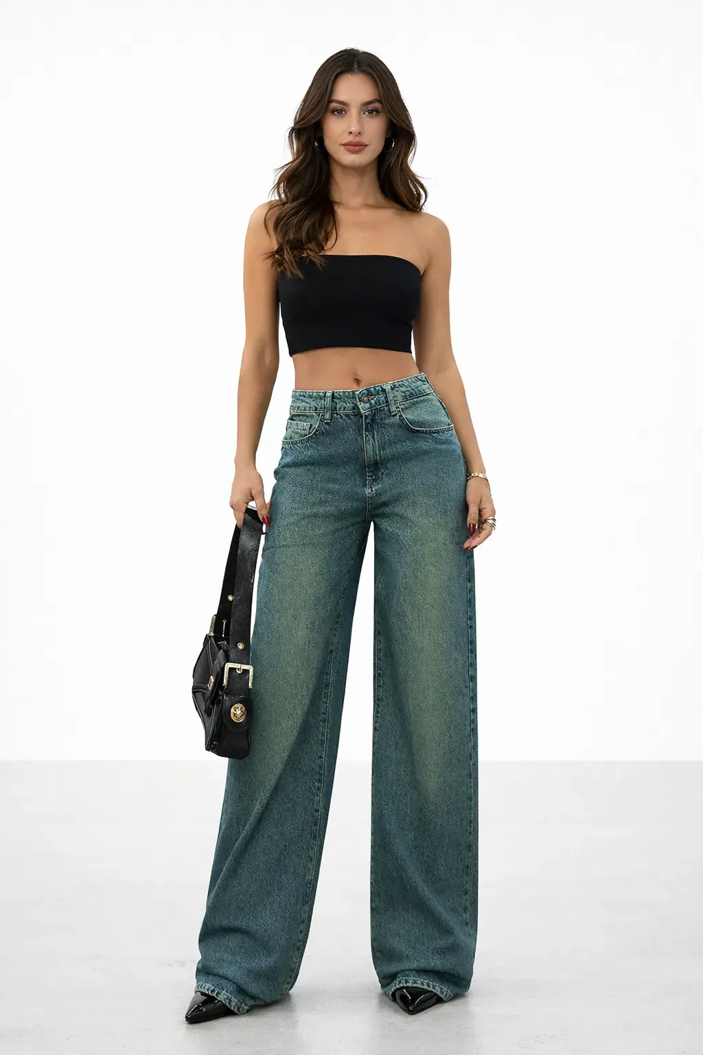 Smoky Wash Wide Leg Jeans