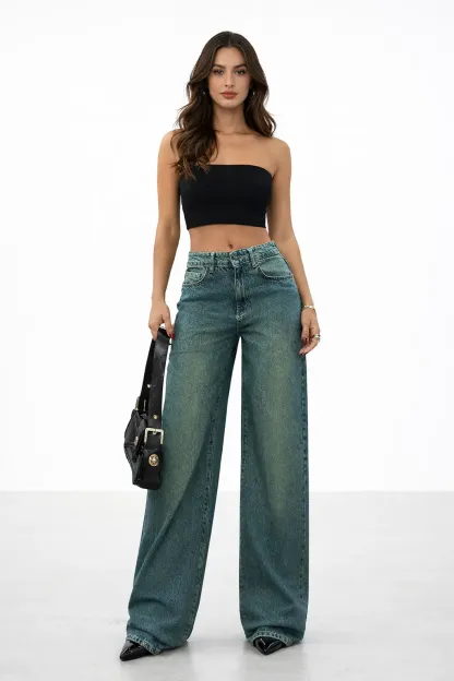Smoky Wash Wide Leg Jeans