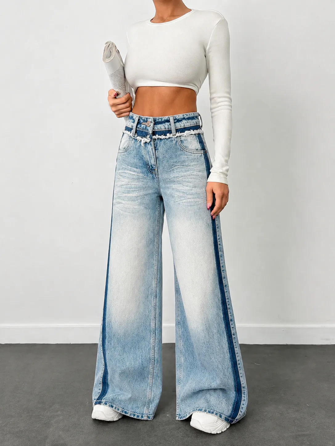 Blue Extra Wide-Leg Jeans with Track Detailing