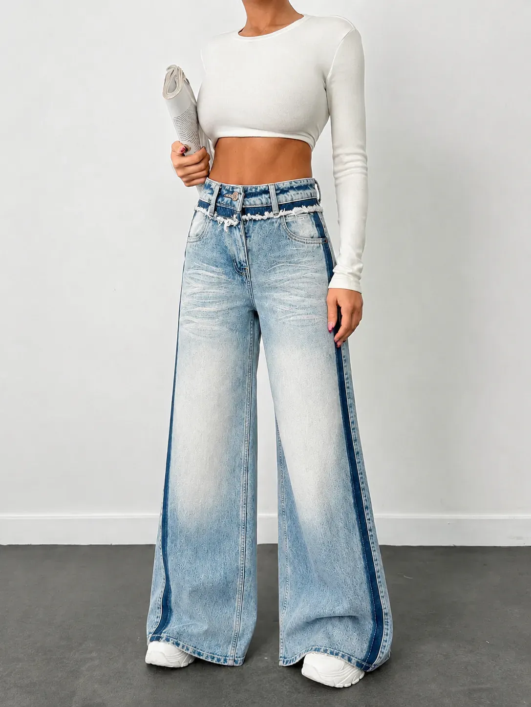 Blue Extra Wide-Leg Jeans with Track Detailing