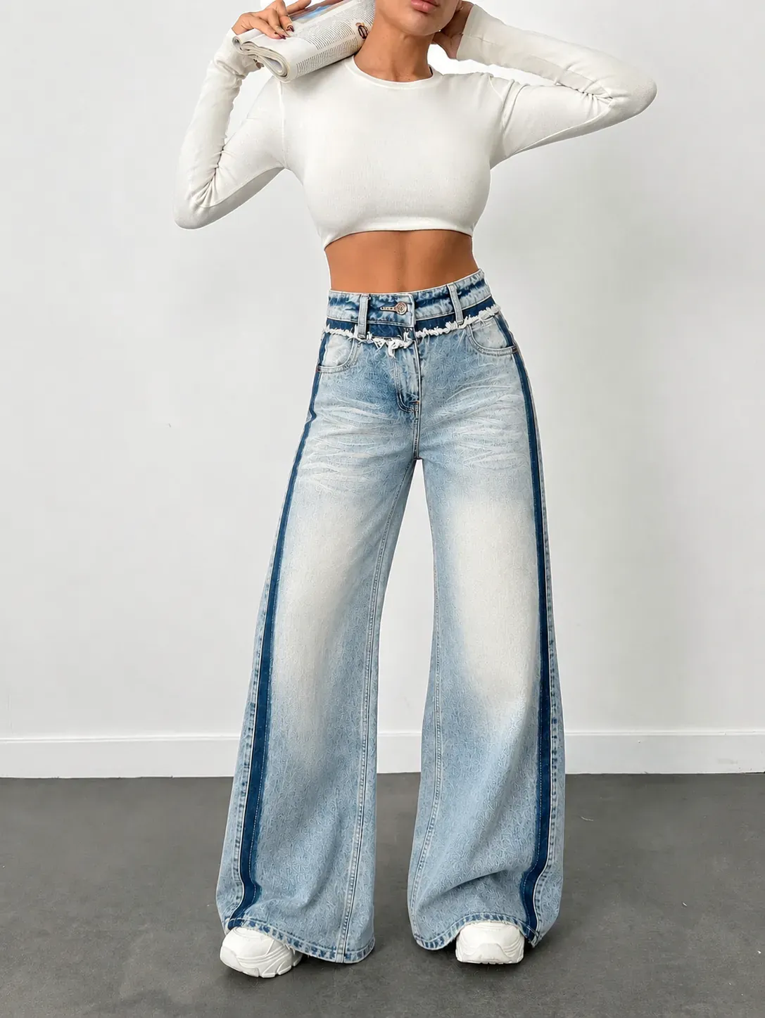 Blue Extra Wide-Leg Jeans with Track Detailing