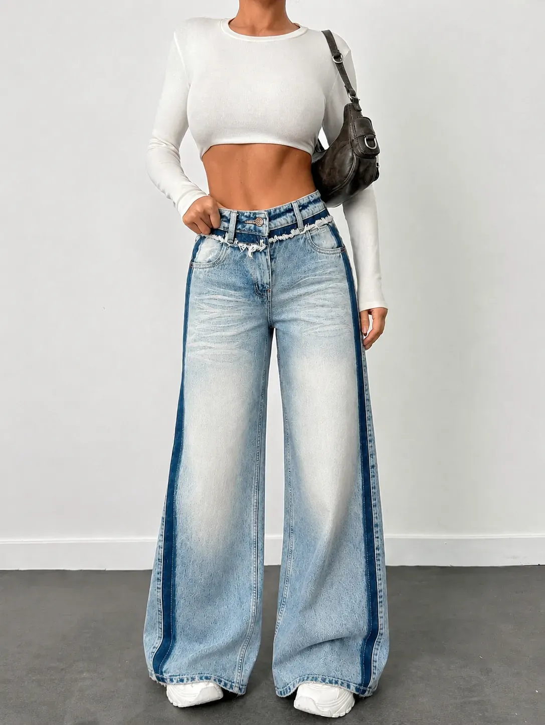 Blue Extra Wide-Leg Jeans with Track Detailing