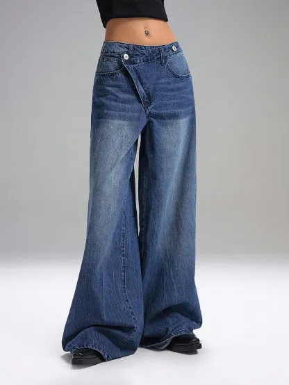 Deconstructed Front Fly Extra Wide-Leg Jeans