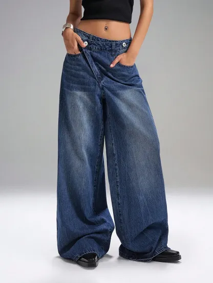 Deconstructed Front Fly Extra Wide-Leg Jeans