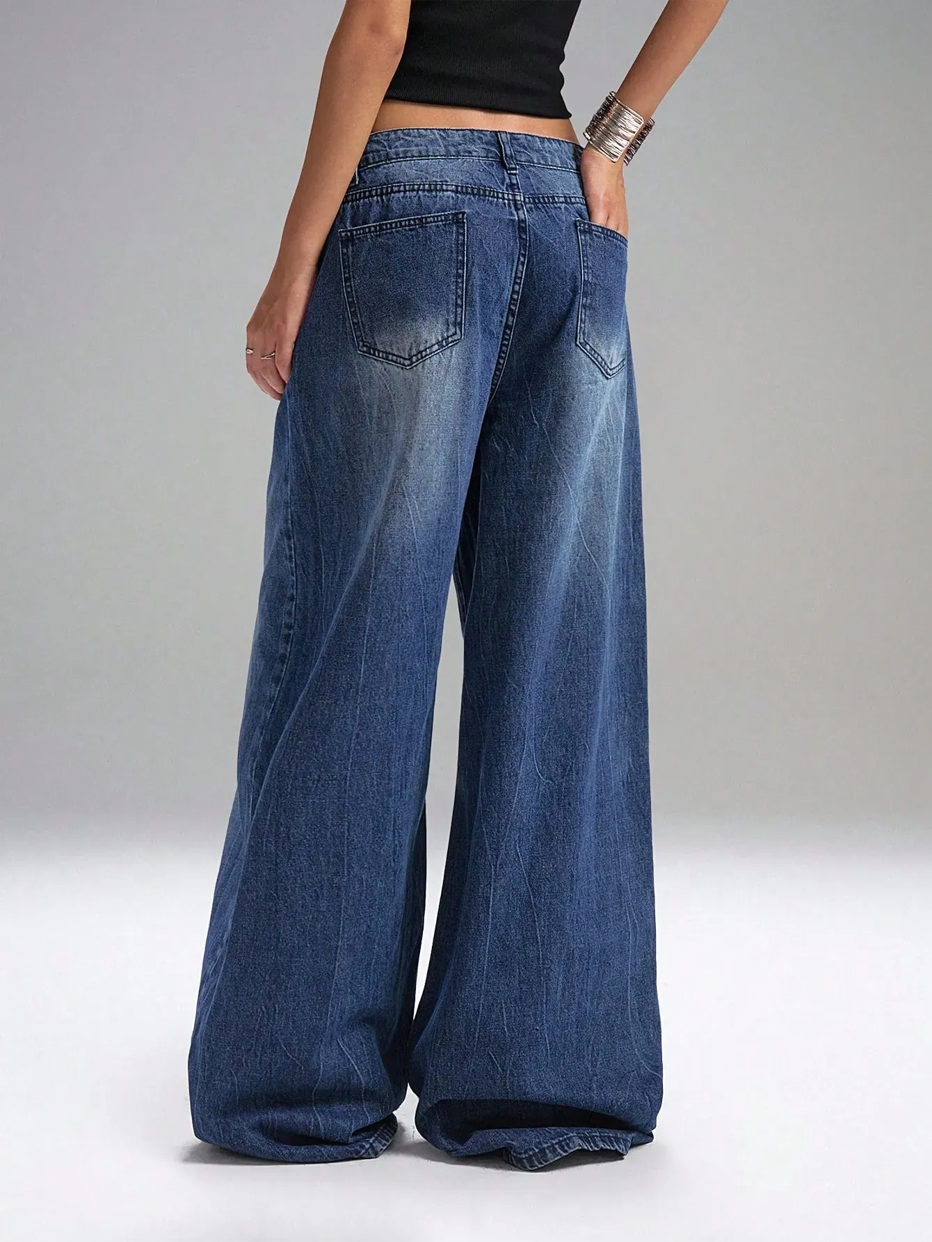 Deconstructed Front Fly Extra Wide-Leg Jeans