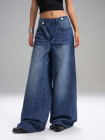 Deconstructed Front Fly Extra Wide-Leg Jeans