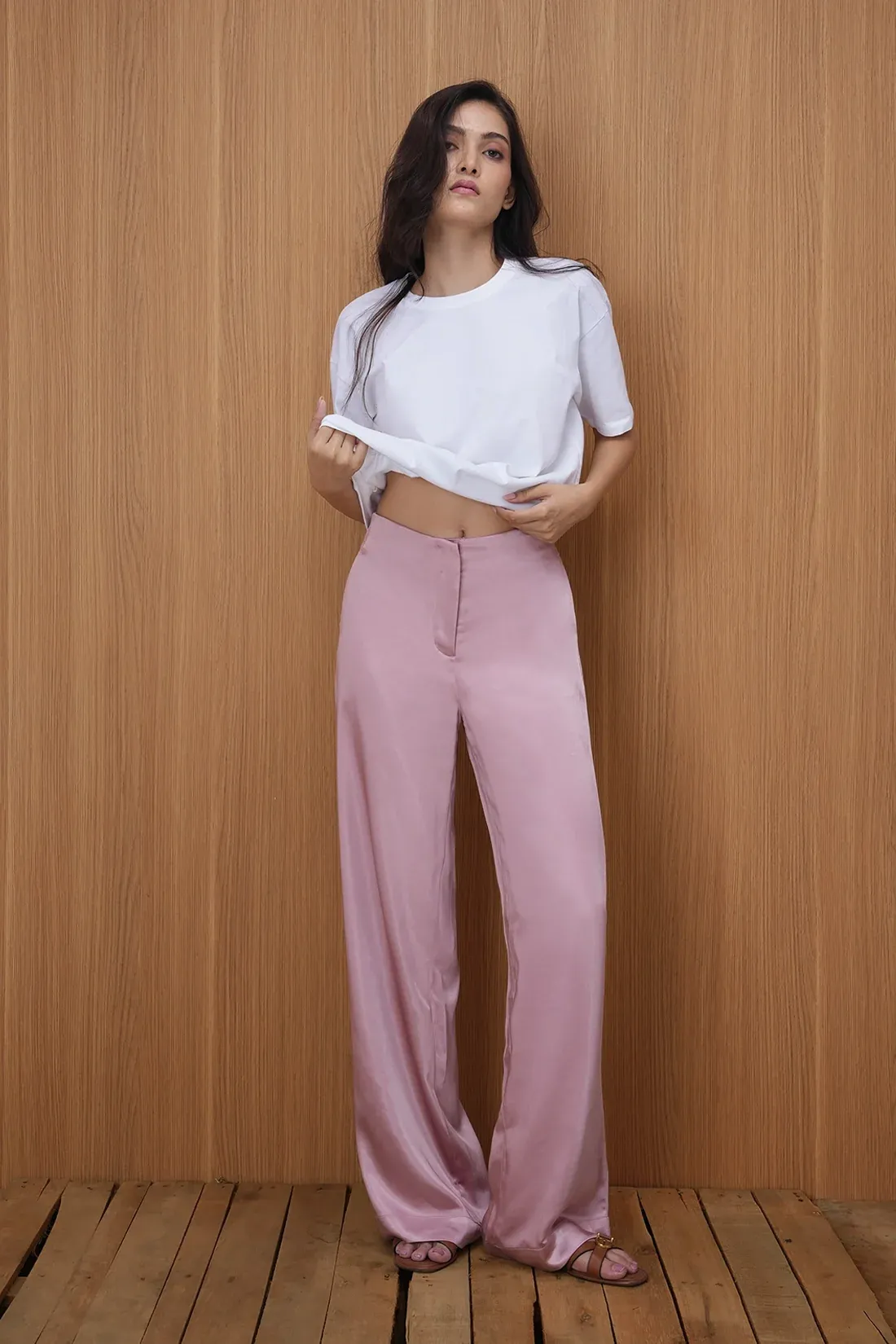 Minimalist Pink Satin Trousers