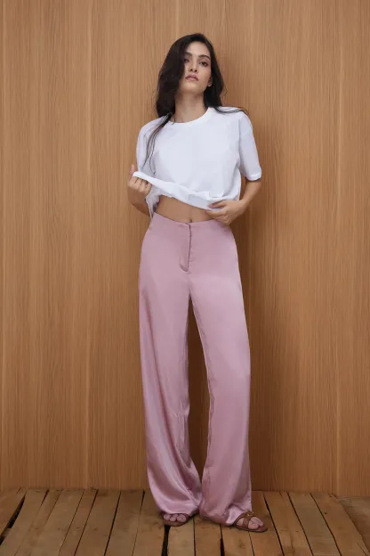 Minimalist Pink Satin Trousers