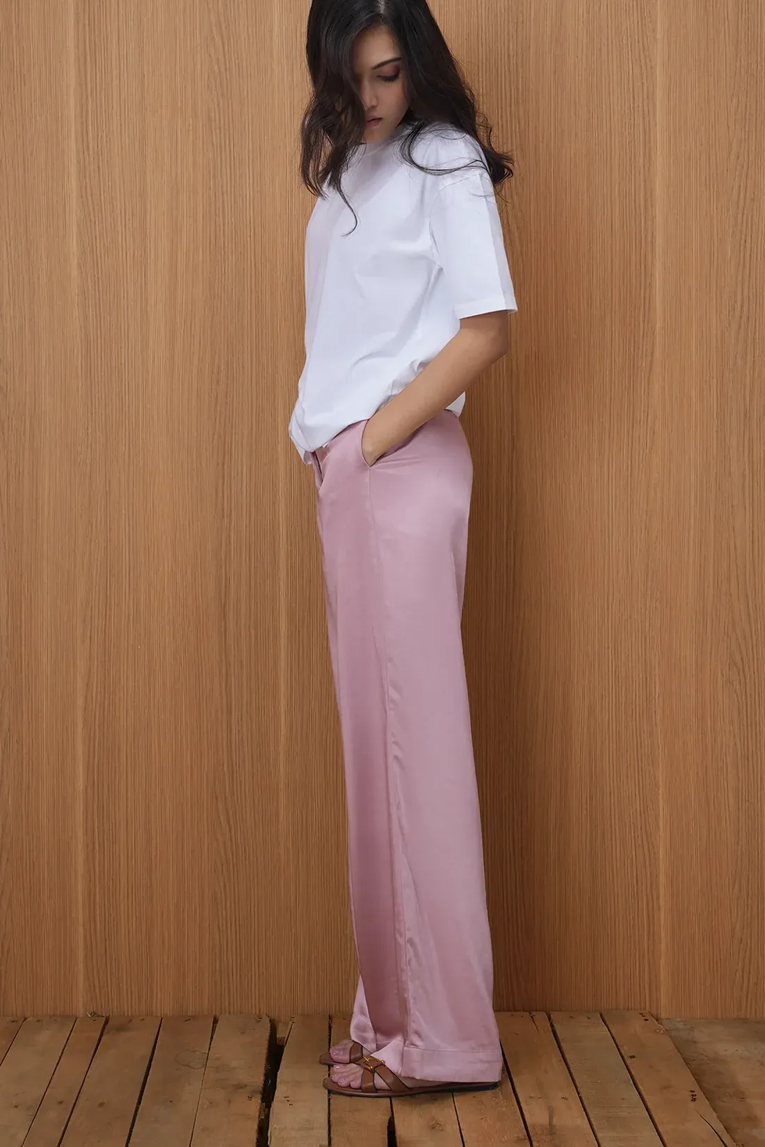 Minimalist Pink Satin Trousers