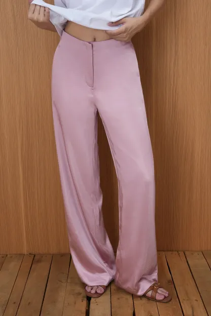 Minimalist Pink Satin Trousers