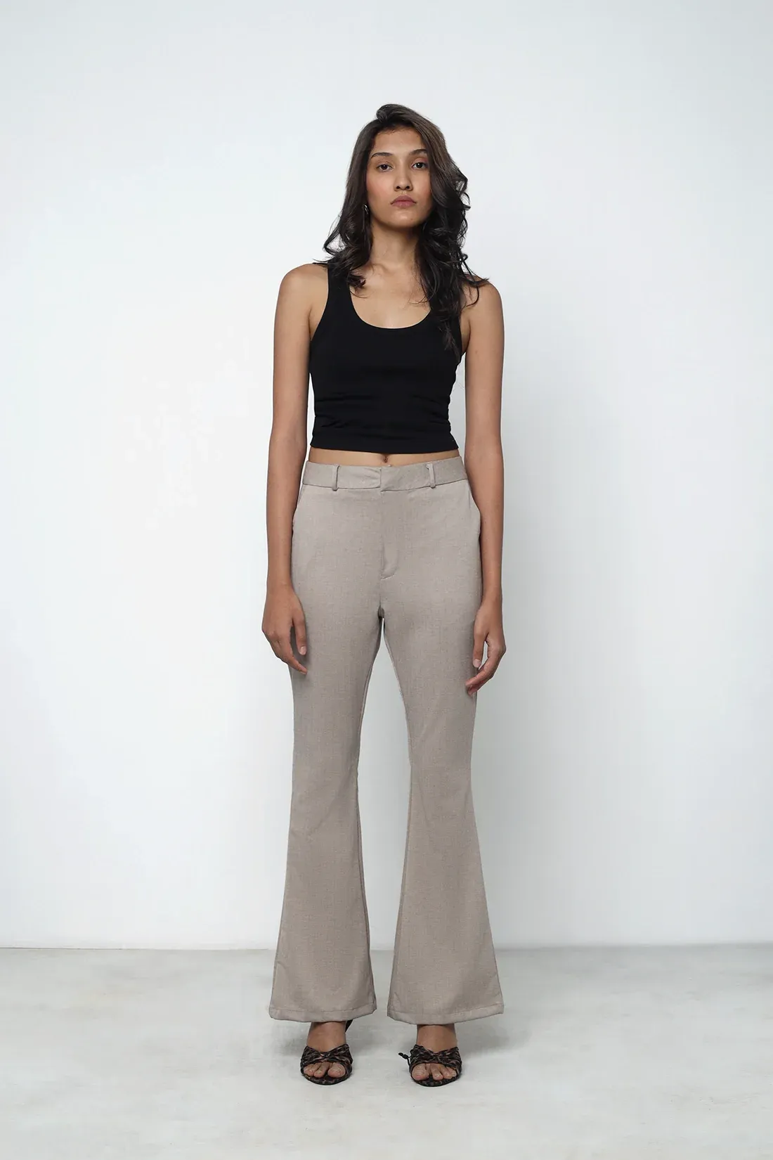 Beige Flared Trousers