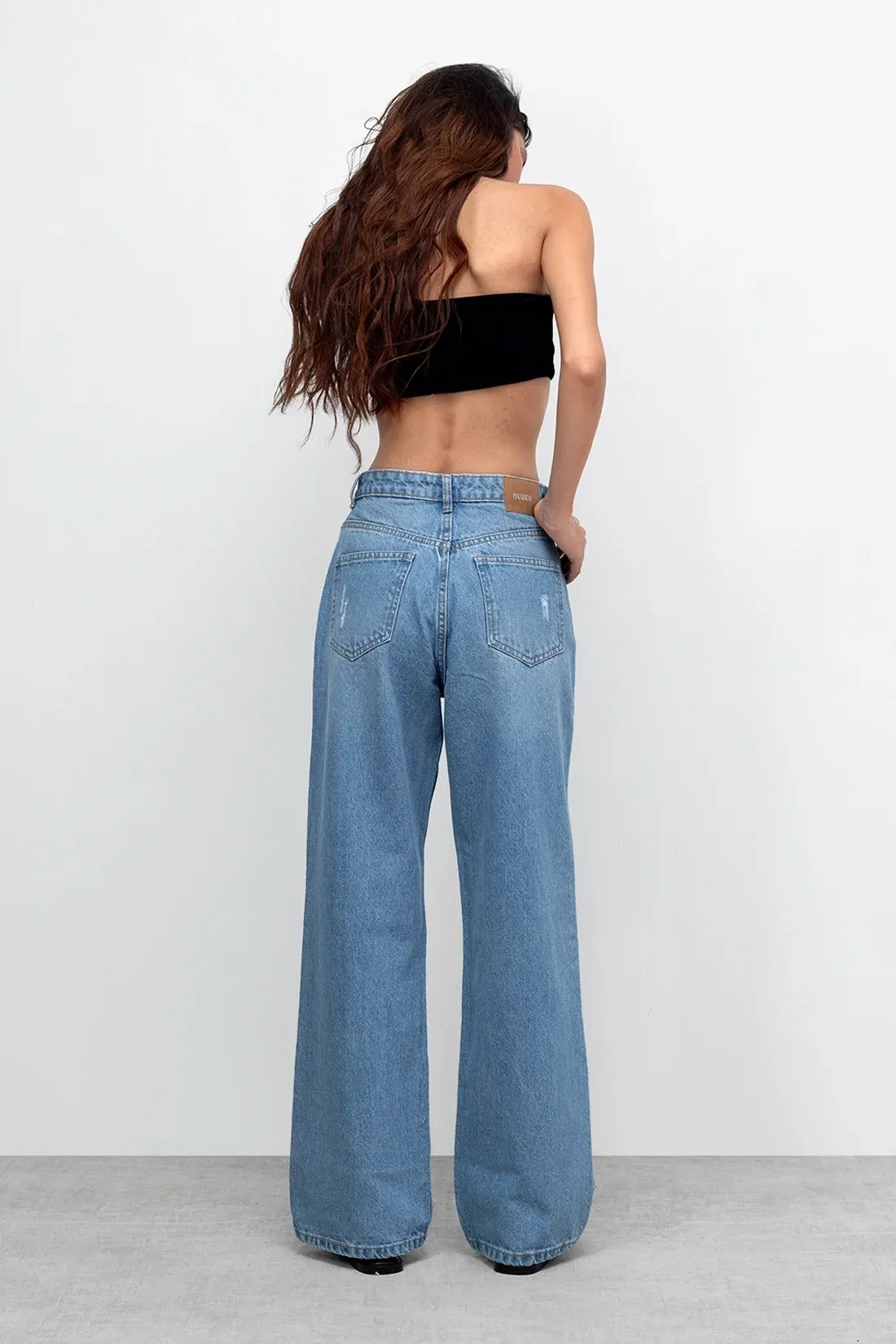Stone Blue Distressed Straight Jeans