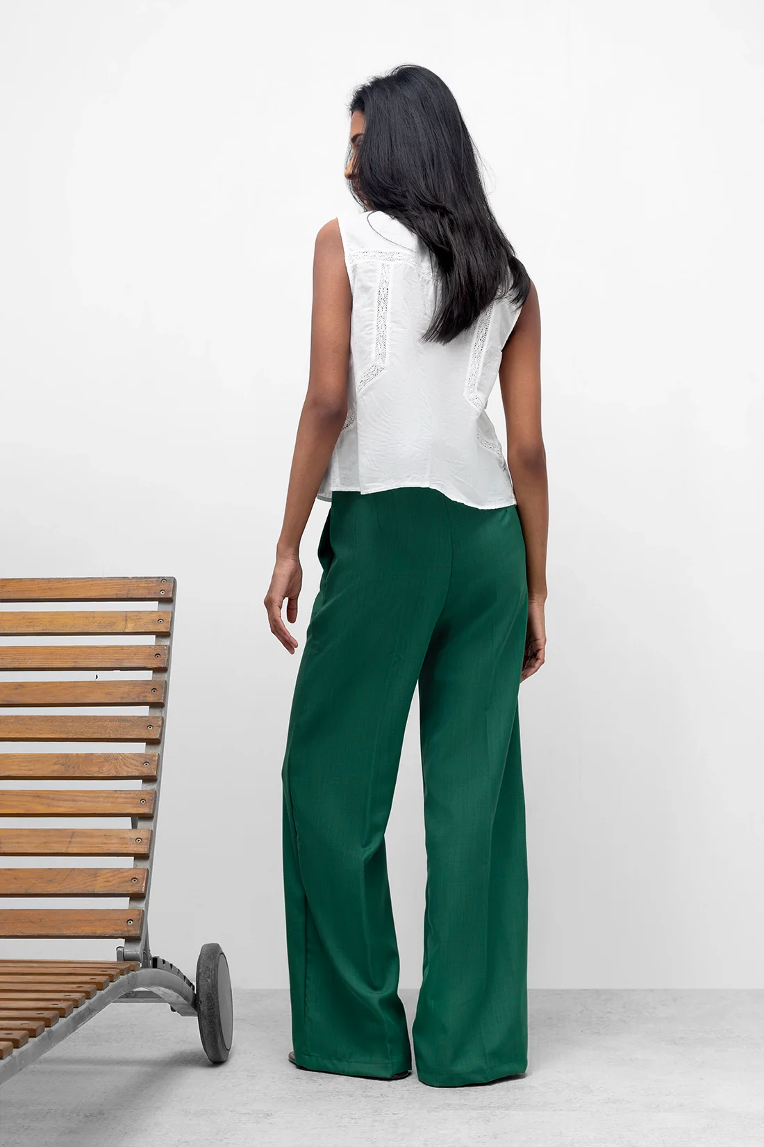 Green Straight Fit Pintuck Trousers