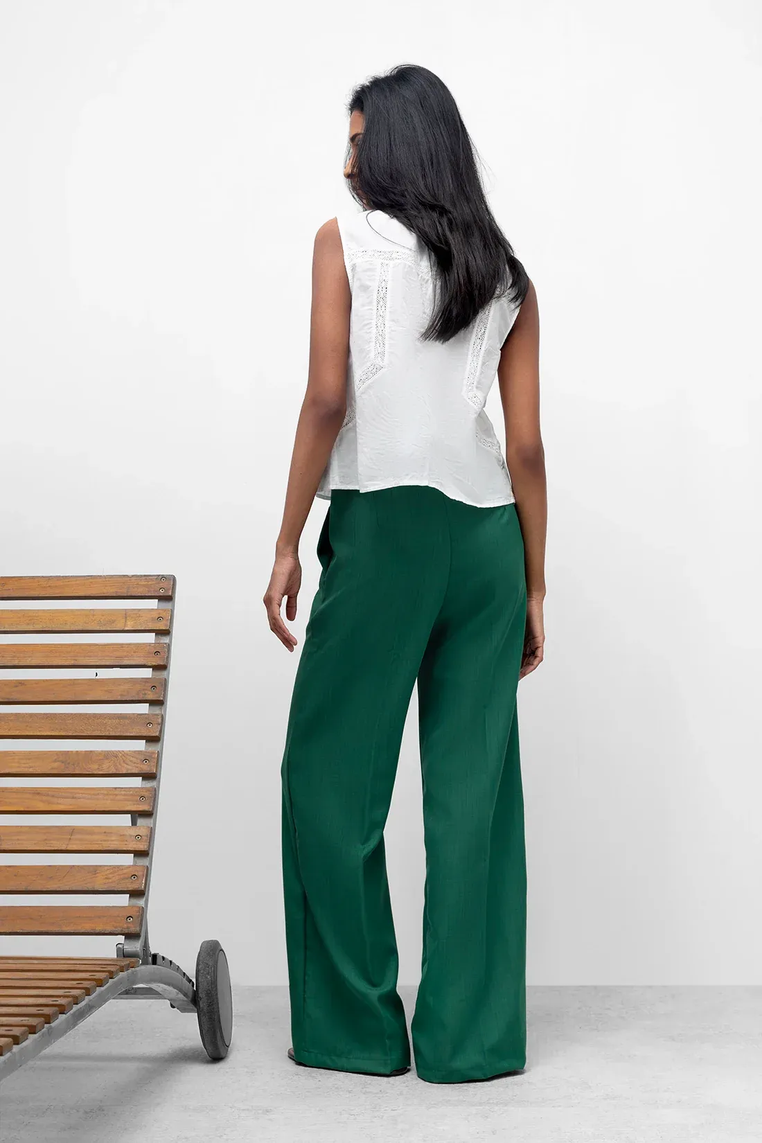 Green Straight Fit Pintuck Trousers