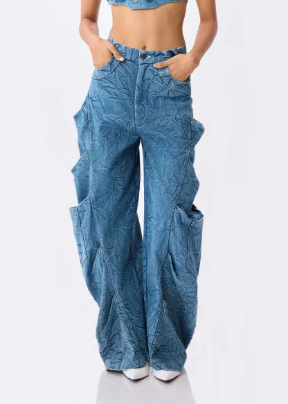 Blue Wide Fit Cargo Jeans