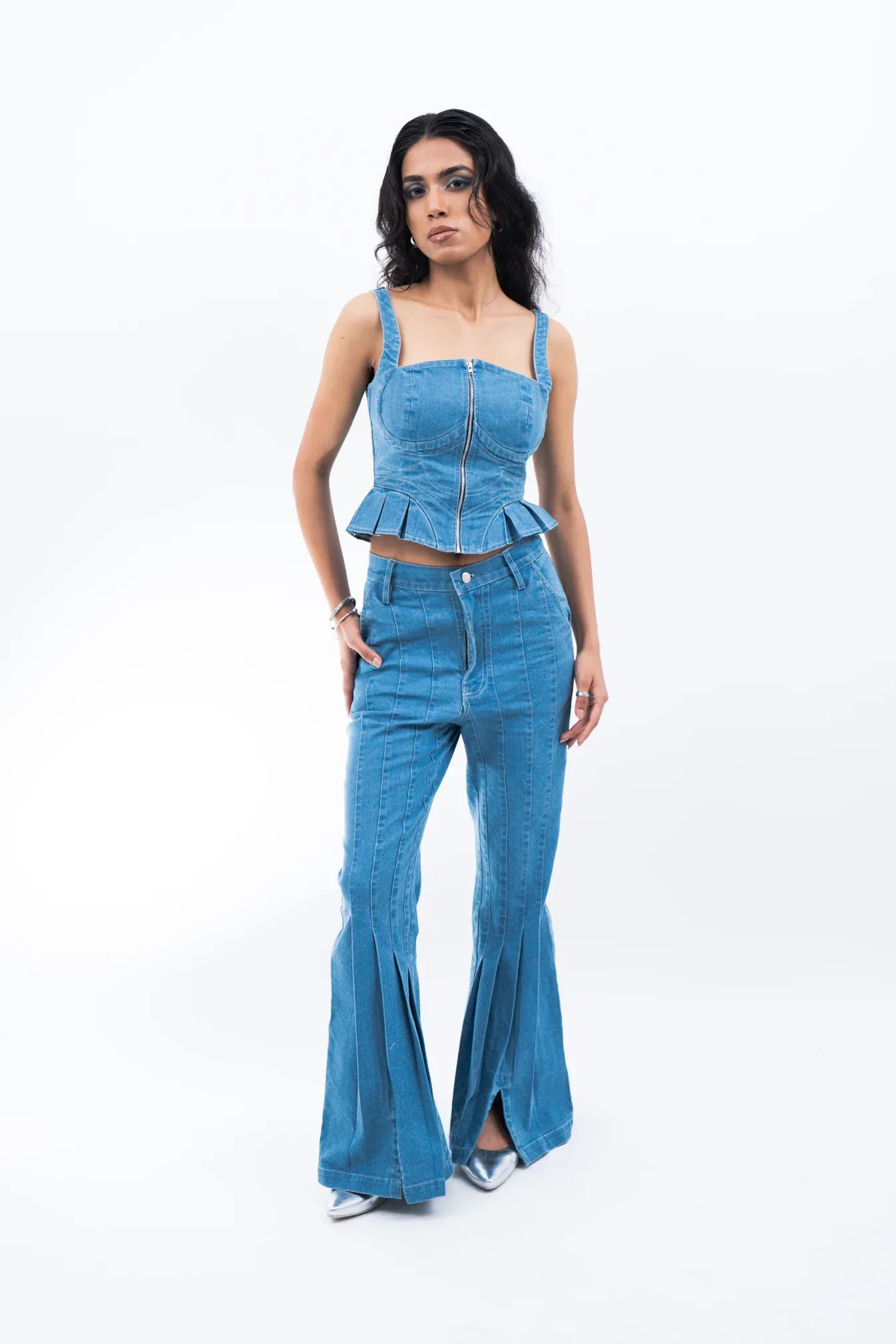 Pleated Bootcut Jeans