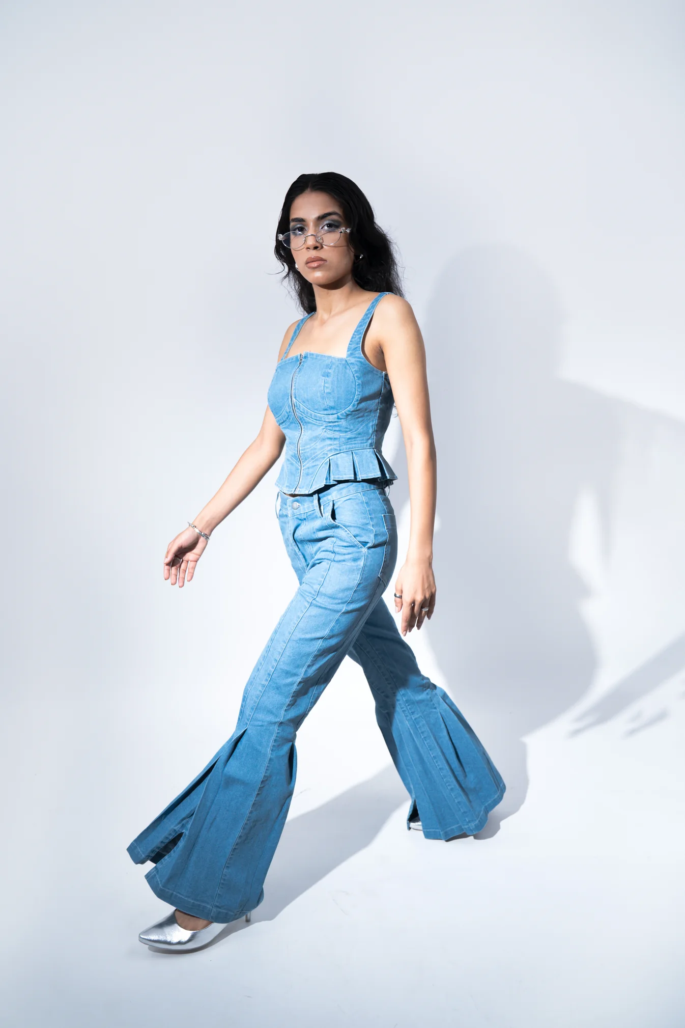 Pleated Bootcut Jeans