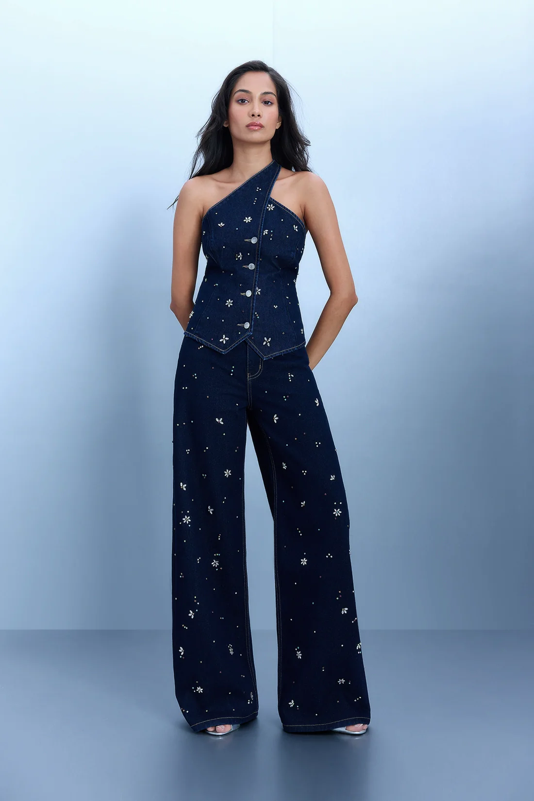 Crystal Embellished Straight Leg Jeans