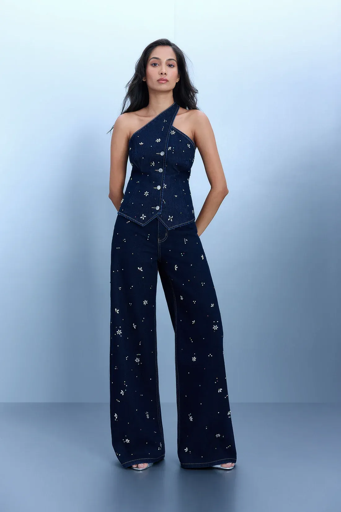 Crystal Embellished Straight Leg Jeans