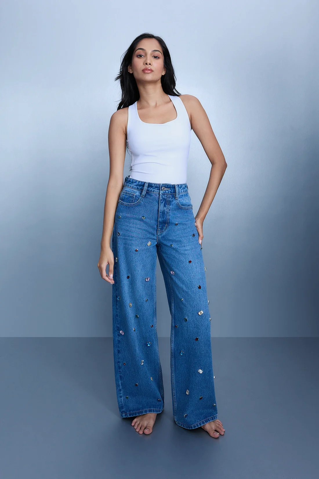 Embellished Straight Leg Jeans