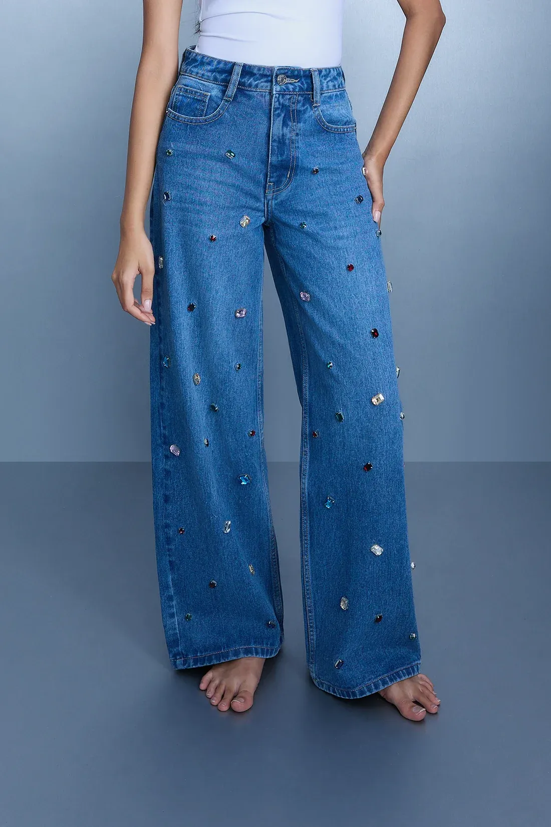 Embellished Straight Leg Jeans