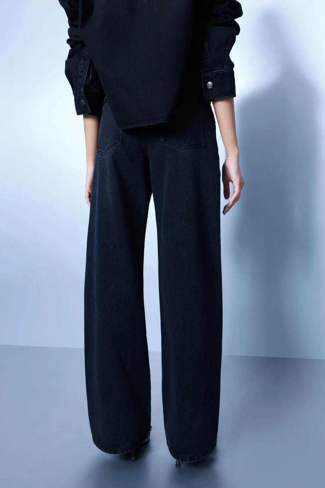 Embroidered Black Straight Jeans