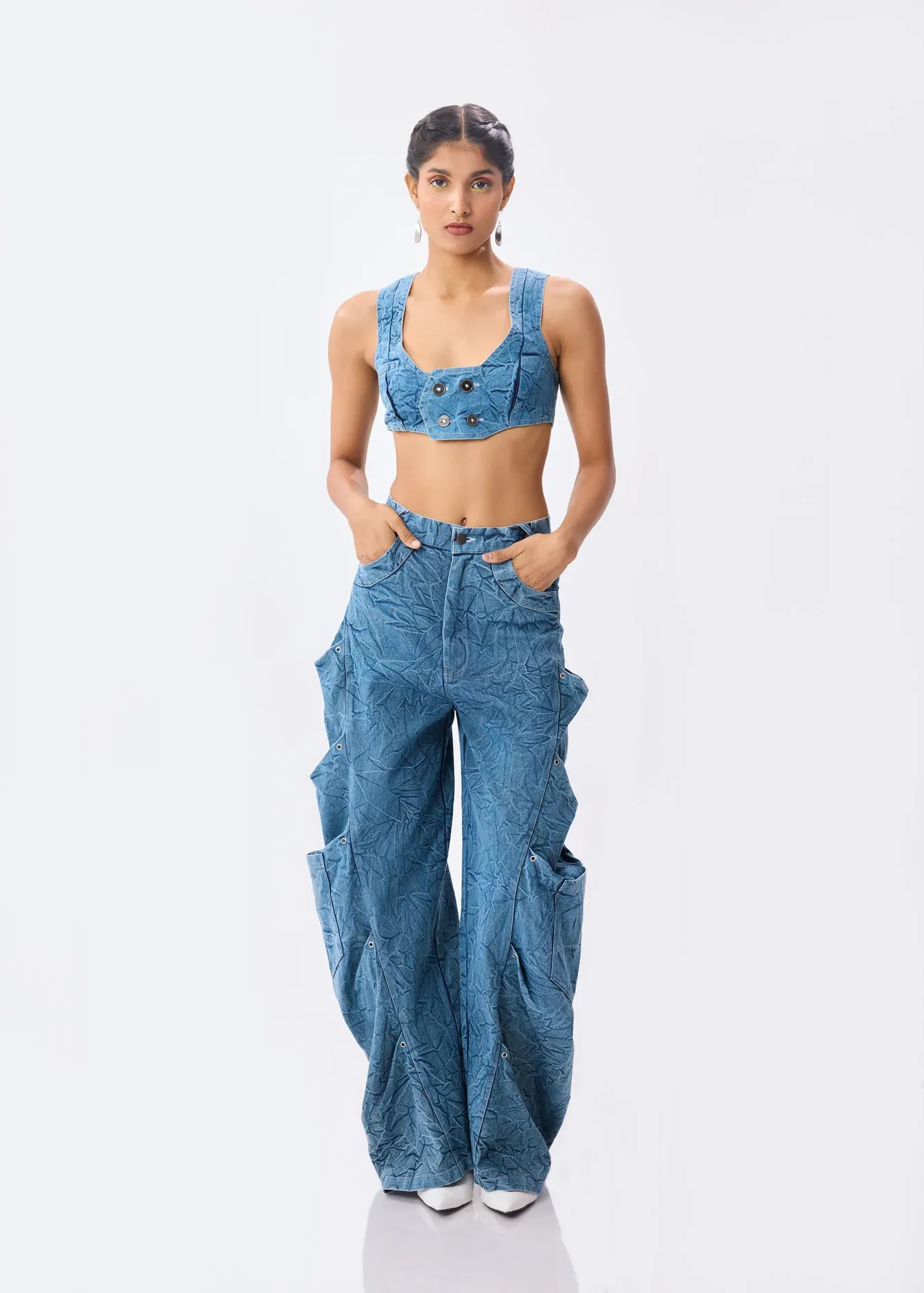 Blue Wide Fit Cargo Jeans